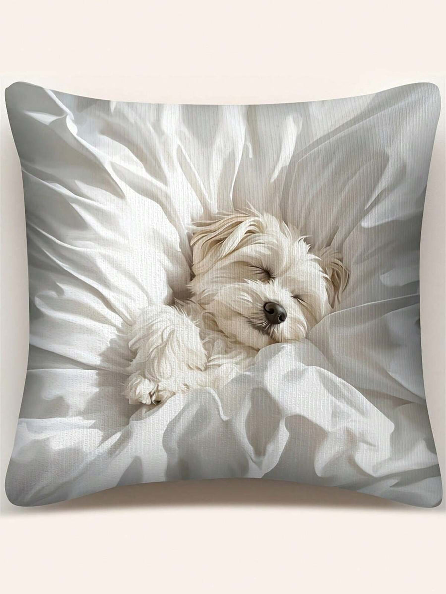 1/2/4pcs Vintage Style Maltese Dog Pillow Cover, Single-Sided Print, Machine Washable, Zipper Closure, Woven Polyester, Decorative Cushion Case For Various Room Types - Ideal For Christmas, New Year, Valentine'S Day Decor (No Pillow Core)