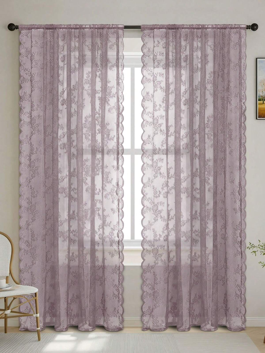 1pc Floral Lace Curtain For Bedroom, Living Room, Balcony Partition Decor