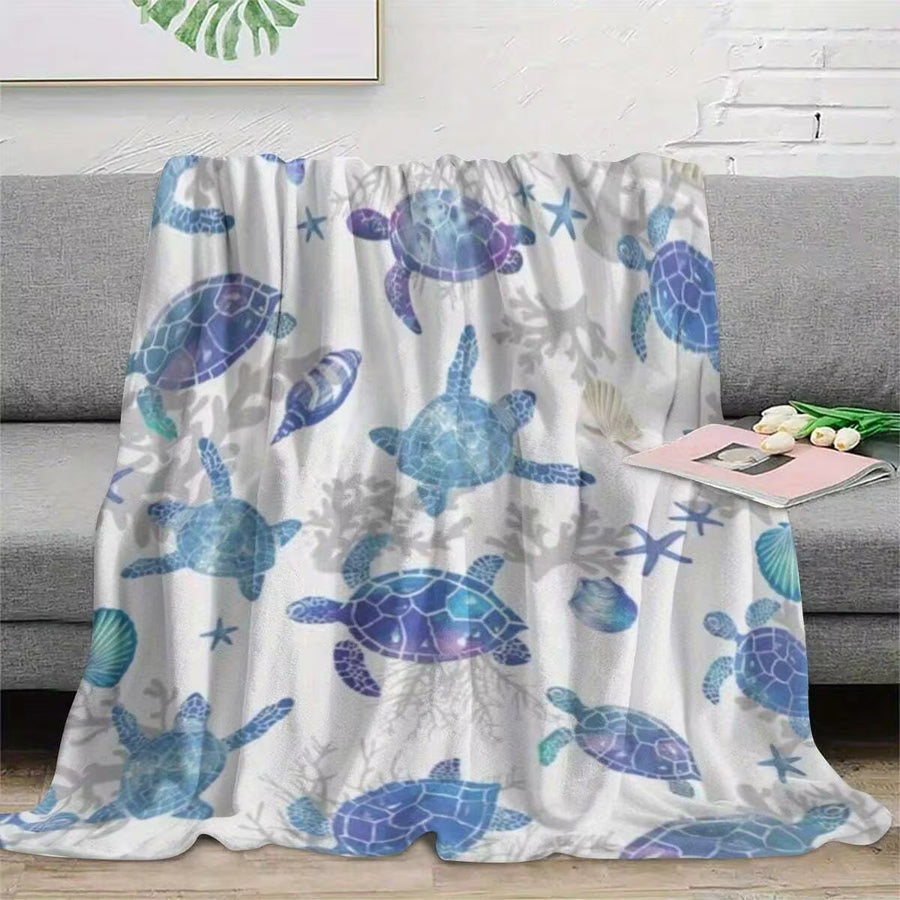 Sea Turtle Pattern Flannel Blankets Sofa Towel Soft Comfortable Throws Blankets Birthday Gifts Family Holiday Daily Couple Party Anniversary Wedding Souvenir Halloween Christmas Graduation Season Thanksgiving Bed Sofa